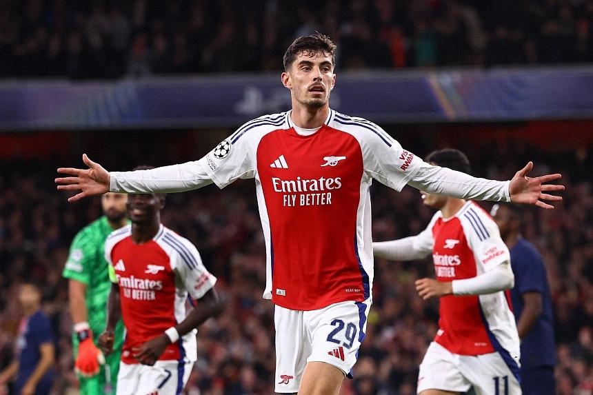 Kai Havertz shines as Arsenal triumphs over PSG with a 2-0 victory in the Champions League